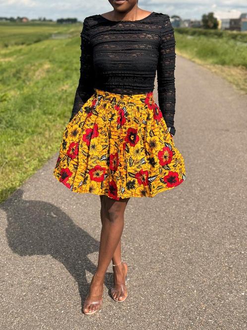 Afrikaanse print mini rok - Gele bloemen, Kleding | Dames, Rokken, Nieuw, Ophalen of Verzenden