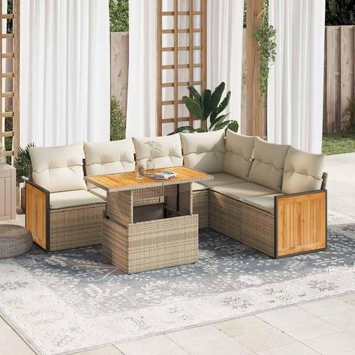 vidaXL 7-delige Loungeset met kussens poly rattan acacia, Tuin en Terras, Tuinsets en Loungesets, Loungeset, Nieuw, Rotan, Verzenden