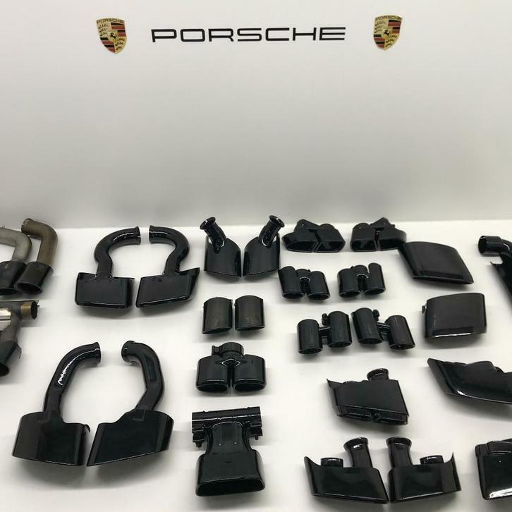 Porsche ORIGINELE uitlaat sierstukken Black Edition, Auto-onderdelen, Uitlaatsystemen, Gereviseerd, Herkomst onderdeel bekend
