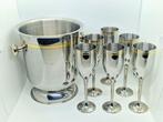 Champagne koeler (7) - Compleet met 6 fluiten - zilveren en