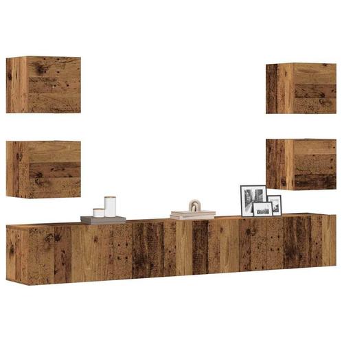 vidaXL Tv-wandkasten 6 st bewerkt hout oud houtkleurig, Huis en Inrichting, Kasten | Televisiemeubels, Nieuw, Overige houtsoorten