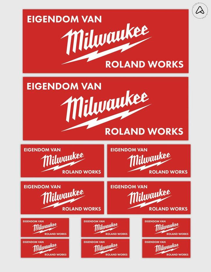 12x Gepersonaliseerde Eigendom van Milwaukee Gereedschap S, Hobby en Vrije tijd, Stickers en Plaatjes