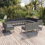 vidaXL 12-delige Loungeset met kussens poly rattan grijs, Tuin en Terras, Verzenden, Nieuw, Rotan, Loungeset