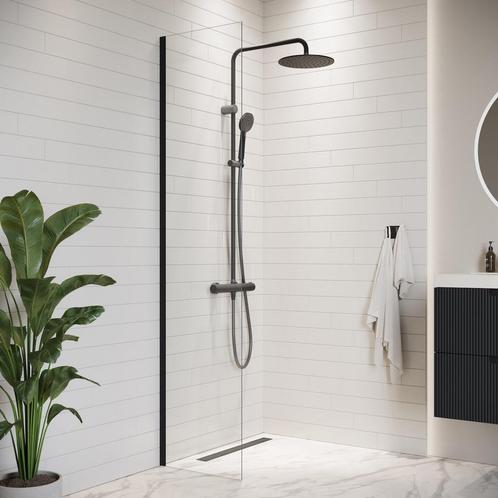 Douchewand Florida 40 x 200 cm Zwart – Inloopdouche 8 mm, Doe-het-zelf en Verbouw, Sanitair, Nieuw, Douche, Verzenden