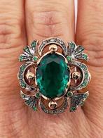 Zonder Minimumprijs - Ring - 9 kt. Roségoud, Zilver Smaragd, Sieraden, Tassen en Uiterlijk, Ringen, Nieuw
