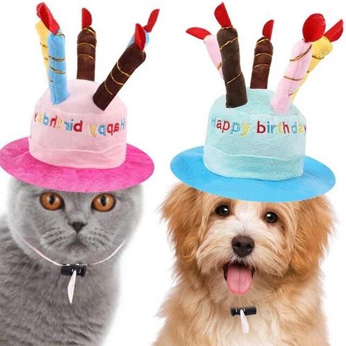 Soft pluche Happy Birthday hoed voor katten blauw of roze, Dieren en Toebehoren, Katten-accessoires, Nieuw, Verzenden