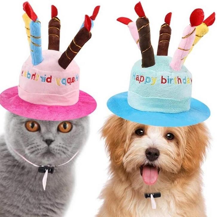 Soft pluche Happy Birthday hoed voor katten blauw of roze, Dieren en Toebehoren, Katten-accessoires, Nieuw, Verzenden
