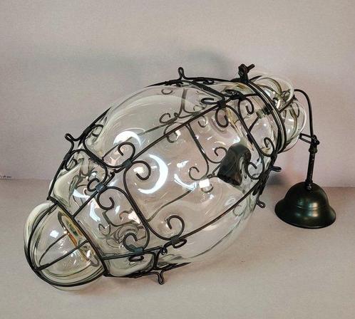 Gekooide hanglamp - Grote mondgeblazen kroonluchter - glas,, Antiek en Kunst, Curiosa en Brocante