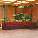 vidaXL 5-delige Loungeset met kussens poly rattan bruin, Verzenden, Nieuw, Rotan, Loungeset