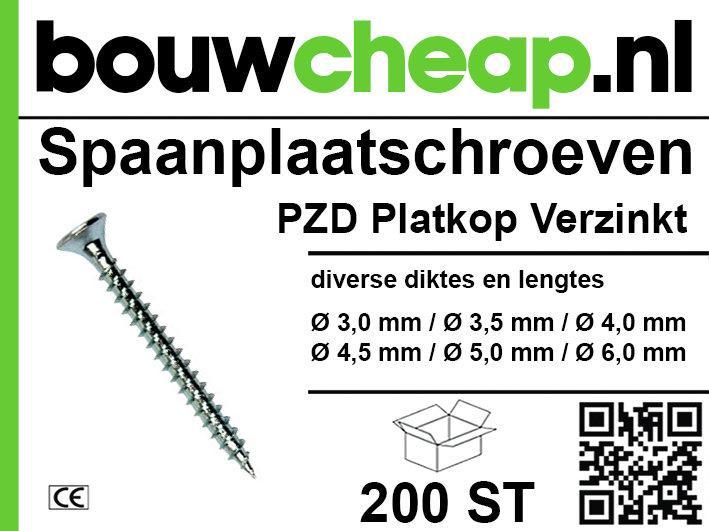 Spaanplaatschroef 200 st Pozidriv Platkop Verzinkt, Doe-het-zelf en Verbouw, IJzerwaren en Bevestigingsmiddelen, Verzenden