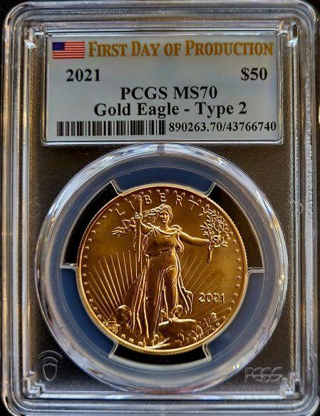 Gouden American Eagle 1 oz 2021 Type-II PCGS MS70, Postzegels en Munten, Munten | Amerika, Midden-Amerika, Losse munt, Goud, Verzenden