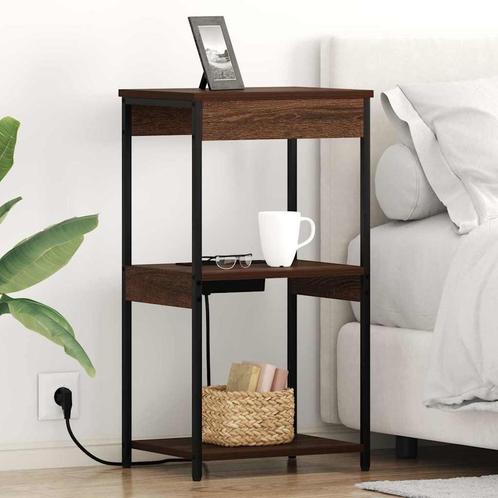 vidaXL Nachtkastje met Oplaadstation bruin eikenkleur, Huis en Inrichting, Slaapkamer | Nachtkastjes, Nieuw, Minder dan 45 cm