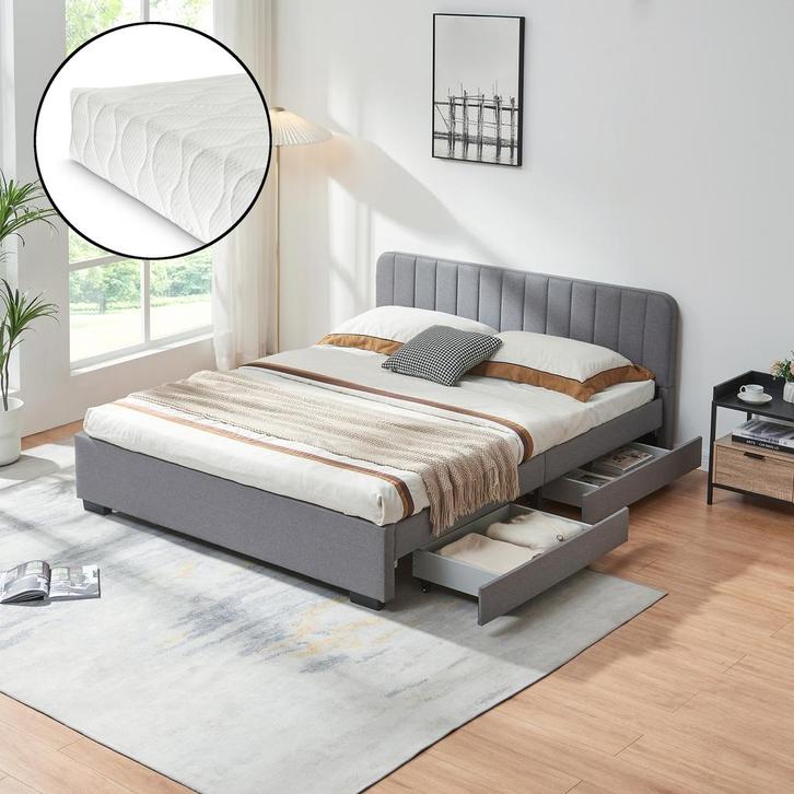 Bed Nofrenna met matras en 4 bedlades 200x140 cm grijs [en.c, Huis en Inrichting, Slaapkamer | Bedden, Verzenden