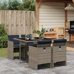 vidaXL 5-delige tuinset met kussens, grijs polyrotan, Tuin en Terras, Tuinsets en Loungesets, 4 zitplaatsen, Nieuw, Tuinset, Verzenden