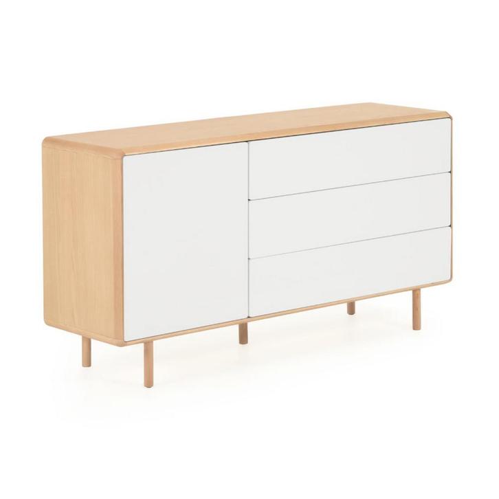 *WOONWINKEL* Kave Home Anielle Dressoir Licht Hout Met Wit, Huis en Inrichting, Kasten | Dressoirs, Nieuw, Verzenden