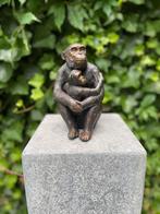 Bronzen Aap met Baby - Chimpansee  - 17x8x9cm - 2.2Kg, Nieuw, Metaal, Dierenbeeld, Verzenden