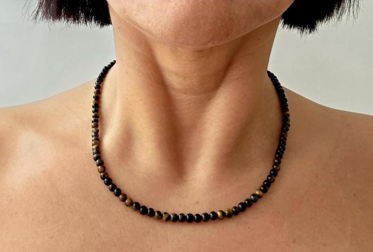 Valkenoog Ketting met slotje  (Blauwe tijgeroog), Sieraden, Tassen en Uiterlijk, Kettingen, Ophalen of Verzenden