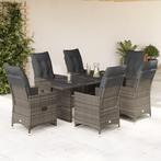 vidaXL 7-delige Bistroset met kussens poly rattan grijs, Tuin en Terras, Verzenden, Nieuw, Rotan, 6 zitplaatsen