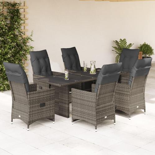 vidaXL 7-delige Bistroset met kussens poly rattan grijs, Tuin en Terras, Tuinsets en Loungesets, Nieuw, 6 zitplaatsen, Rotan, Verzenden