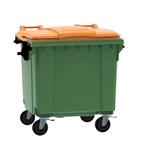 Afvalcontainer 1100 liter groen/oranje deksel vlak, Huis en Inrichting, Woonaccessoires | Prullenbakken, Nieuw, Ophalen of Verzenden