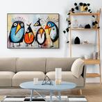 795 - Schilderij vogels op rij, abstract, kleurrijk, kunst, Oorspronkelijke maker, Verzenden, Nieuw, Schilderij