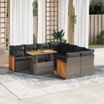 vidaXL 9-delige Loungeset met kussens poly rattan acacia, Verzenden, Nieuw, Rotan, Loungeset
