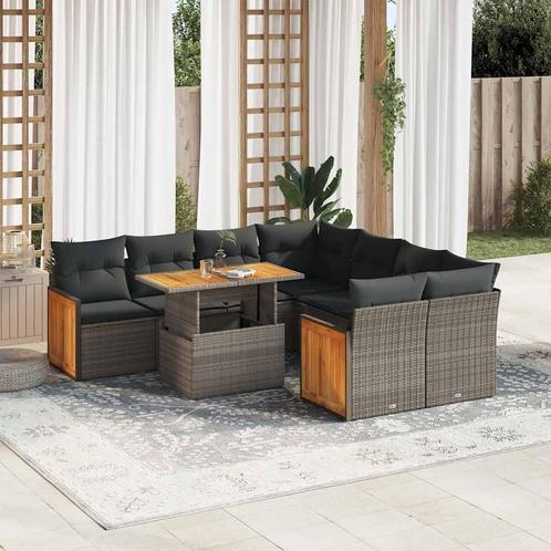 vidaXL 9-delige Loungeset met kussens poly rattan acacia, Tuin en Terras, Tuinsets en Loungesets, Loungeset, Nieuw, Rotan, Verzenden