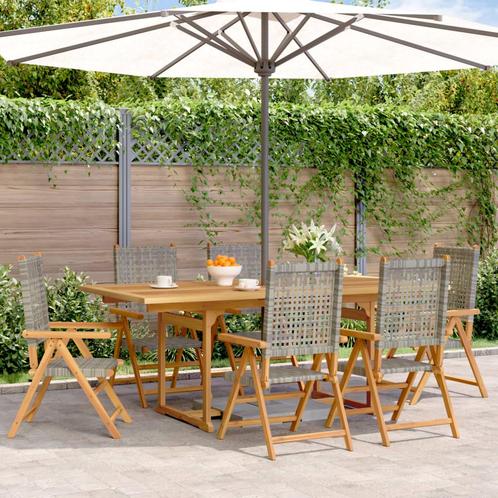 vidaXL 7-delige Tuinset poly rattan en massief hout grijs, Tuin en Terras, Tuinsets en Loungesets, Tuinset, Nieuw, Hardhout, Verzenden