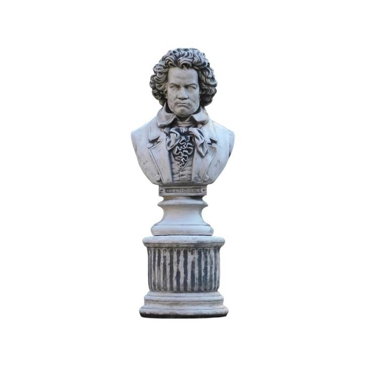 Beethoven - ronde sokkel - steen - 76 cm - gedetailleerd, Tuin en Terras, Tuinbeelden, Ophalen of Verzenden