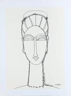 Amedeo Modigliani (after) - Female Face - Print on handmade, Antiek en Kunst