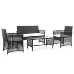 vidaXL 4-delige Loungeset met kussen poly rattan zwart, Tuin en Terras, Tuinsets en Loungesets, 4 zitplaatsen, Nieuw, Loungeset