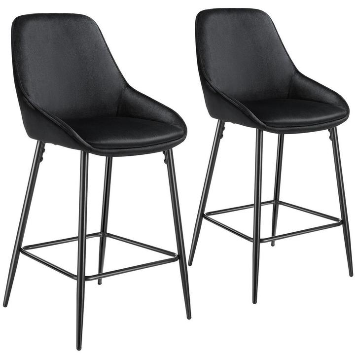 Barkruk Siera met rugleuning - Fluweellook zwart/zwart, Set, Huis en Inrichting, Barkrukken, Verzenden