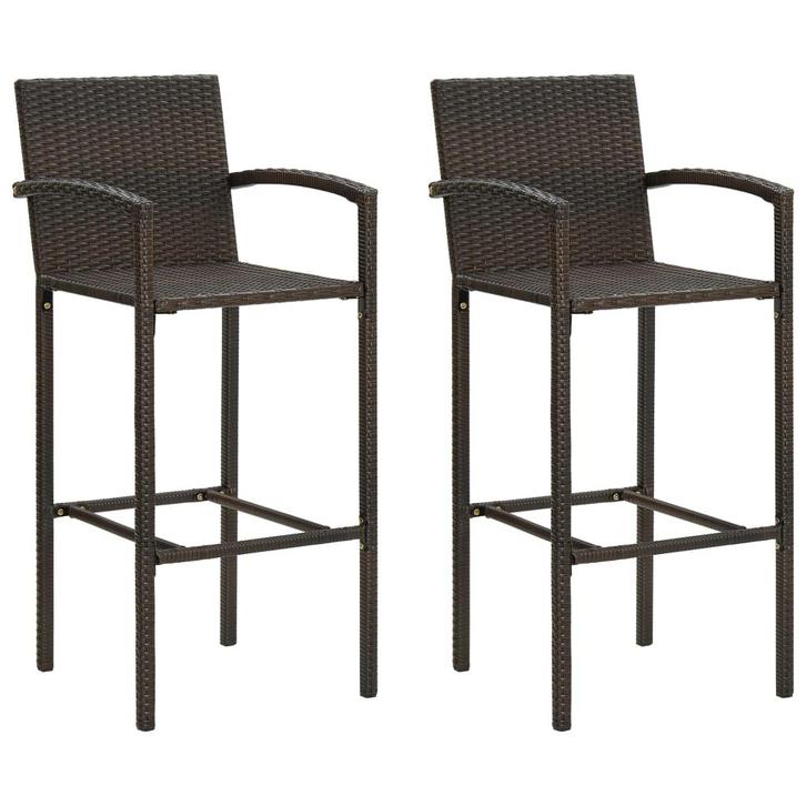 vidaXL Barkrukken 2 st poly rattan bruin, Tuin en Terras, Tuinstoelen, Nieuw, Rotan, Verzenden