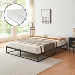 Metalen bedframe 140x200 cm met bedbodem en matras zwart [en, Huis en Inrichting, Slaapkamer | Bedden, Verzenden, Nieuw