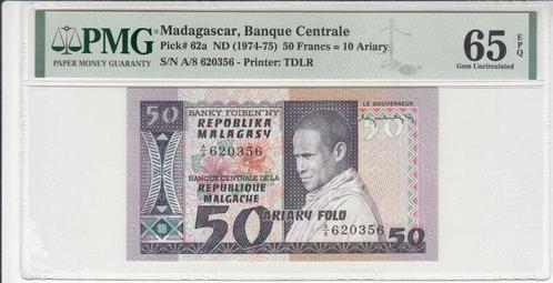 Madagascar P 62a 50 Francs Nd 1974-75 Pmg 65 Epq, Postzegels en Munten, Bankbiljetten | Europa | Niet-Eurobiljetten, Verzenden