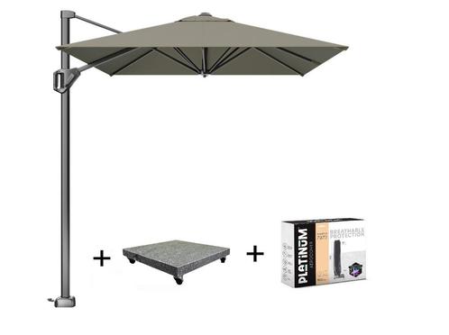 Voyager T1 zweefparasol 300x200 cm taupe met 75 KG voet en, Tuin en Terras, Parasols, Nieuw, Ophalen of Verzenden