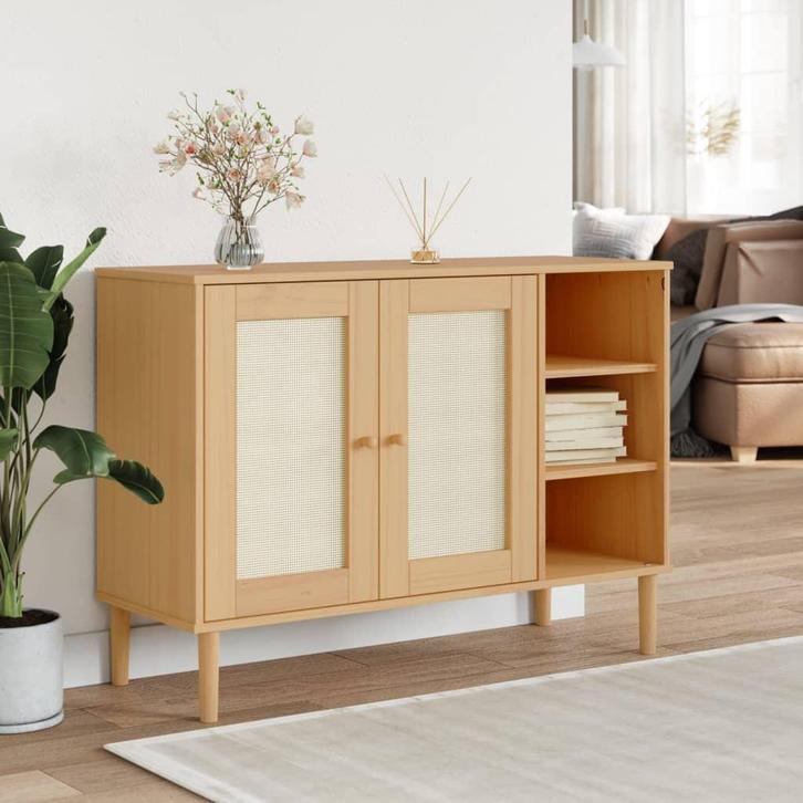 vidaXL Dressoir SENJA 112x40x80 cm rattan massief grenenhout, Huis en Inrichting, Kasten | Dressoirs, 25 tot 50 cm, Nieuw, 100 tot 150 cm