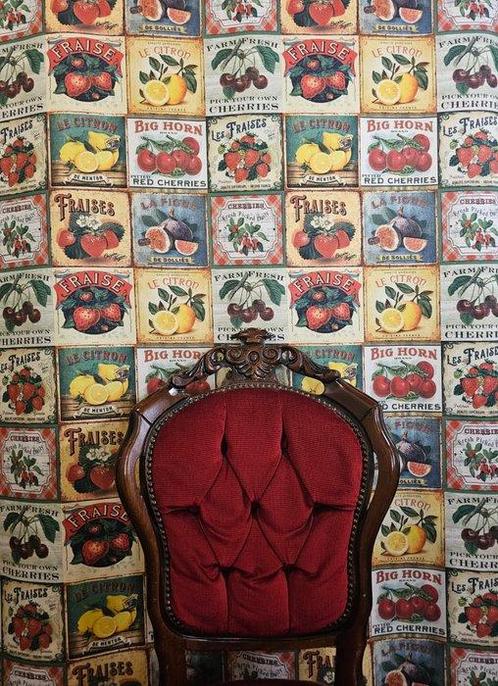 Vintage stof met fruitstickers - 300x280cm - Midden-eeuwse, Antiek en Kunst, Antiek | Kleden en Textiel