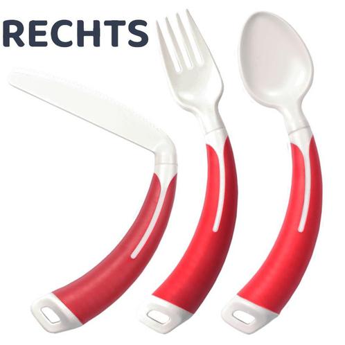Bestekset gebogen 3-delig rood - Aangepast bestek, Diversen, Verpleegmiddelen, Ophalen of Verzenden
