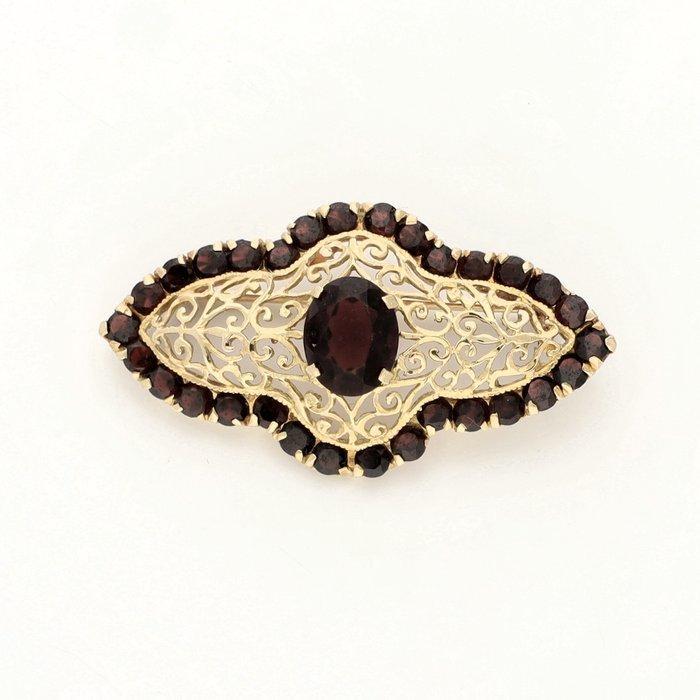Broche - 18 karaat Geel goud - 4.21ct. tw. Granaat - Granaat, Sieraden, Tassen en Uiterlijk, Antieke sieraden