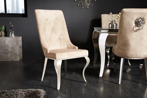 Elegante stoel MODERN BAROK champagne fluweel met zilveren, Huis en Inrichting, Stoelen, Ophalen of Verzenden