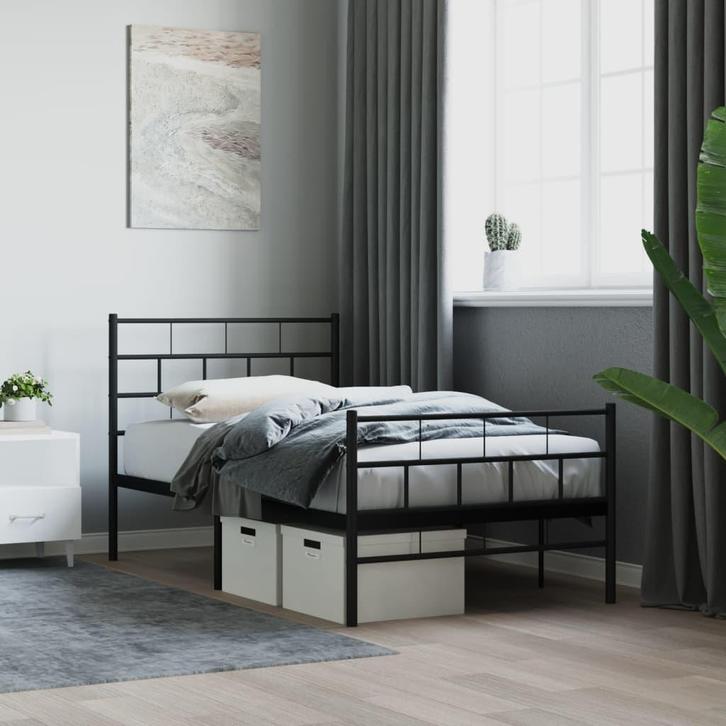vidaXL Bedframe met hoofd- en voeteneinde metaal zwart, Huis en Inrichting, Slaapkamer | Bedden, 90 cm, 200 cm, Zwart, Eenpersoons