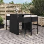 vidaXL 5-delige Tuinbarset met kussens poly rattan zwart, Verzenden, Nieuw, Rotan, 5 zitplaatsen