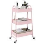 vidaXL Opbergtrolley 3-laags 42x41,5x77 cm staal roze, Verzenden, Nieuw