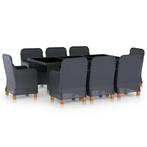 vidaXL 9-delige Tuinset met kussens poly rattan donkergrijs, Tuin en Terras, Nieuw, 8 zitplaatsen, Tuinset, Verzenden