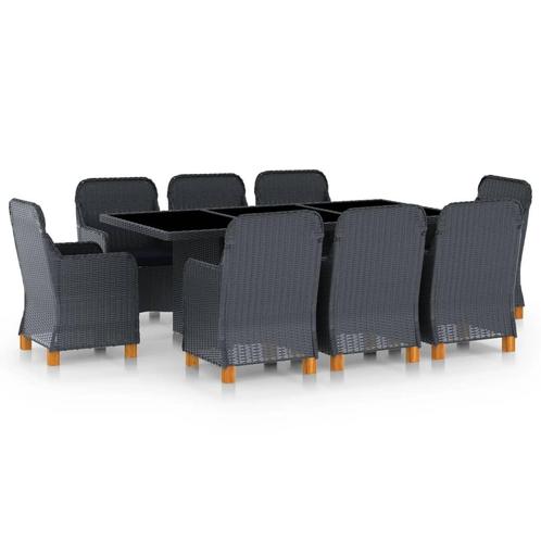 vidaXL 9-delige Tuinset met kussens poly rattan donkergrijs, Tuin en Terras, Tuinsets en Loungesets, Tuinset, Nieuw, 8 zitplaatsen