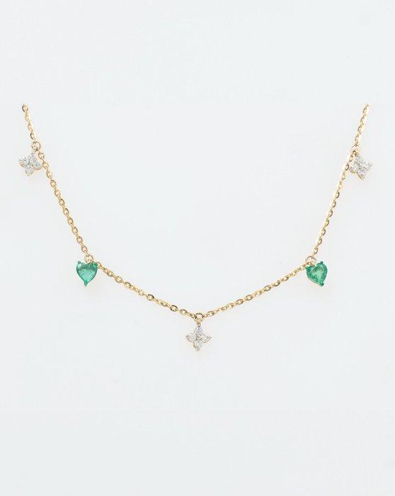 Halsketting - 14 karaat Geel goud - 1.35ct. tw. Smaragd -, Sieraden, Tassen en Uiterlijk, Kettingen
