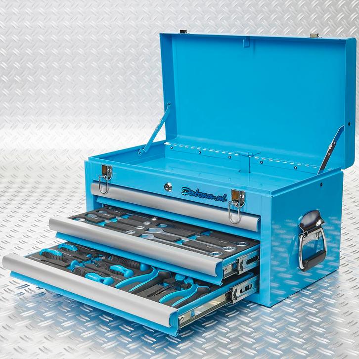 Datona Gereedschapskist drie lades - 2 lades gevuld - blauw, Doe-het-zelf en Verbouw, Gereedschap | Handgereedschap, Nieuw, Ophalen of Verzenden