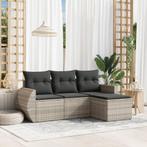 vidaXL 4-delige Loungeset met kussens poly rattan lichtgrijs, Verzenden, Nieuw, Rotan, Loungeset