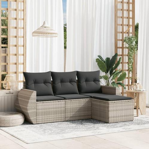 vidaXL 4-delige Loungeset met kussens poly rattan lichtgrijs, Tuin en Terras, Tuinsets en Loungesets, Loungeset, Nieuw, Rotan